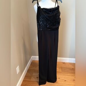 Laundry Black Jumpsuit Sequined Bodice wide leg Sz 6 Spaghetti straps